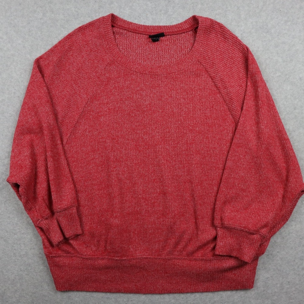 Torrid Sweater Womens 1 Pullover Knit Crew Neck Ribbed Red Dolman 3/4 Sleeve